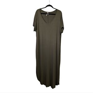 Vintage Boho Olive Green Maxi Dress With Pockets